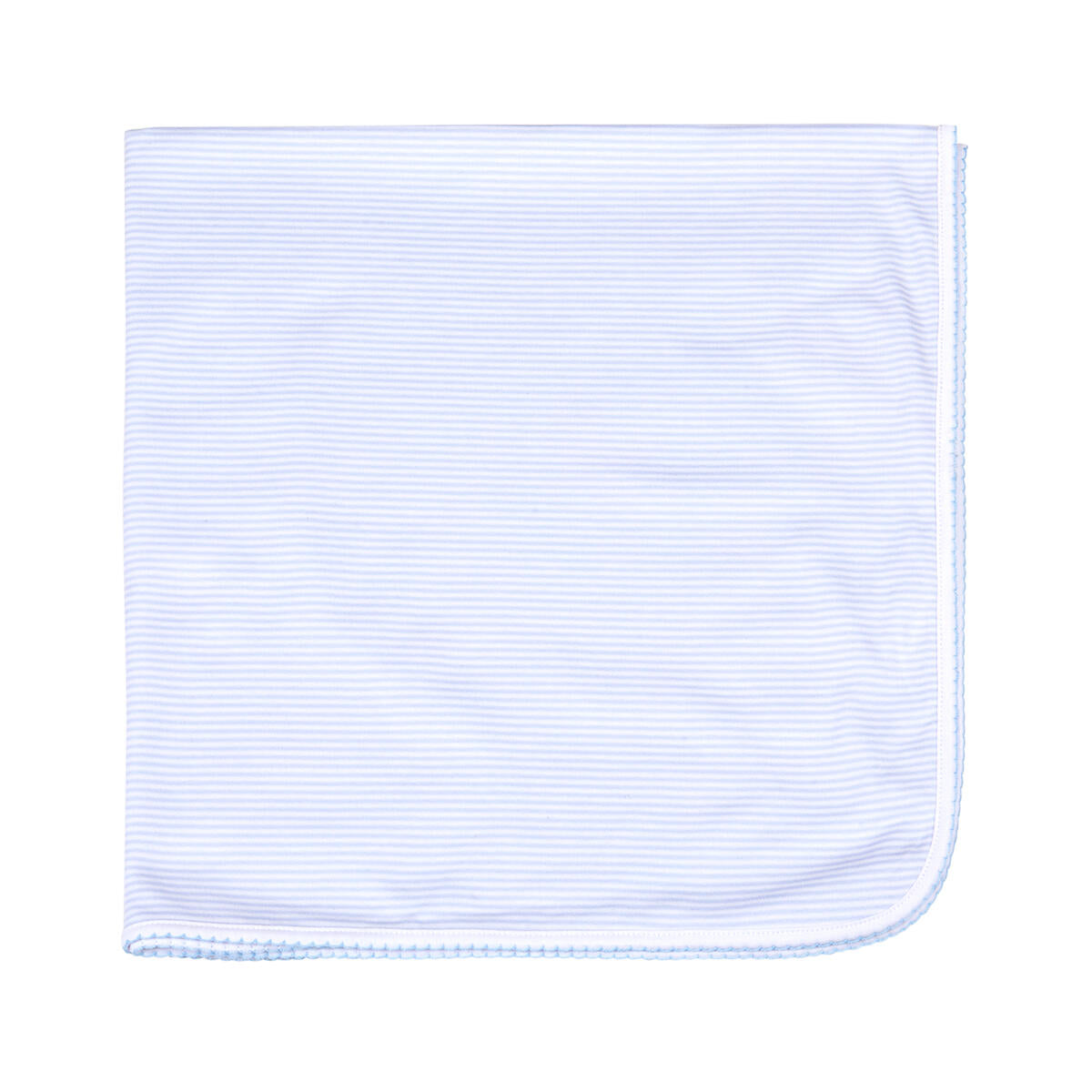 Magnolia Baby mini striped blue receiving blanket with soft fabric and blue and white stripe pattern, ideal for newborns and infants.