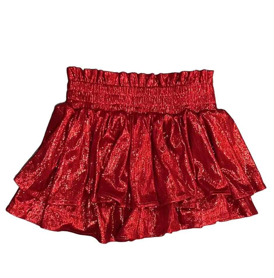 Tweenstyle - Red Plisse Shine Skort