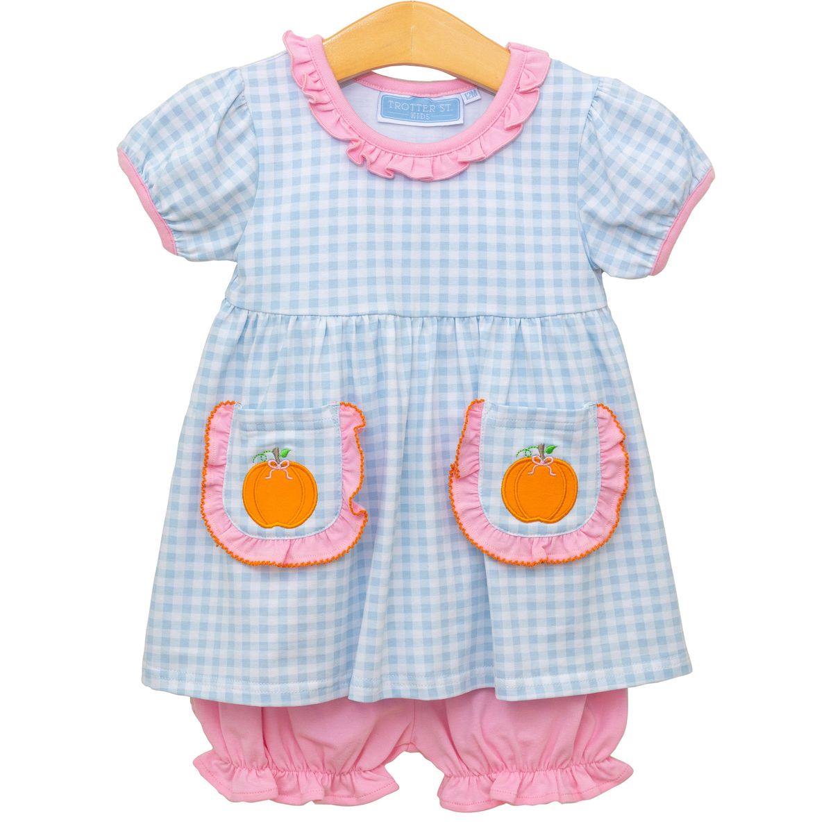Blue Gingham Pumpkin SS Bloomer Set