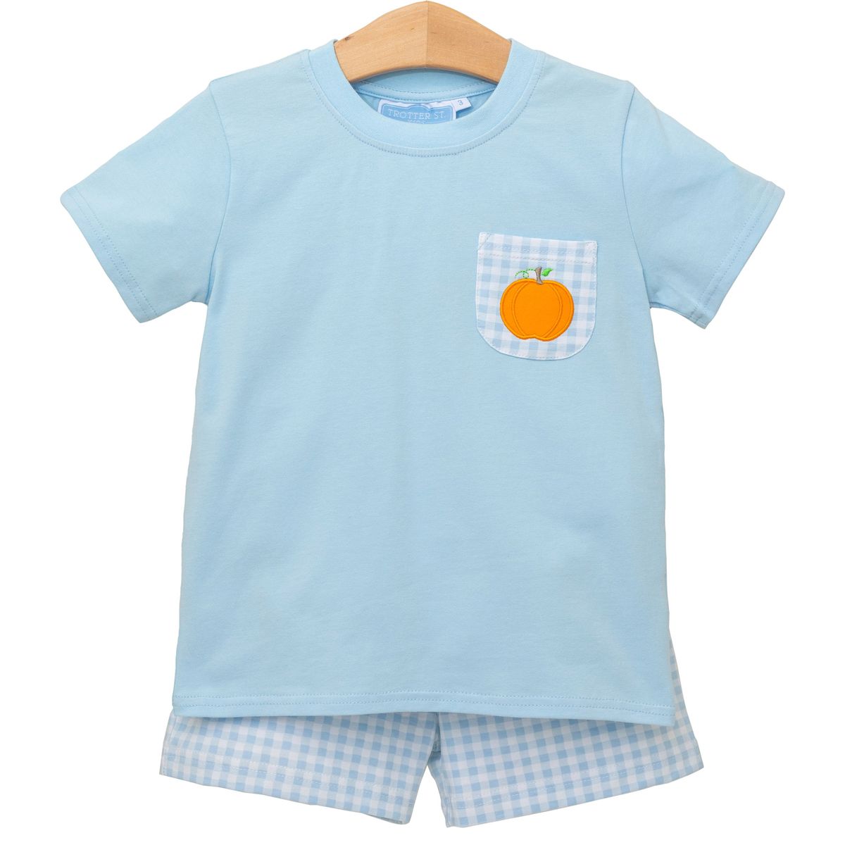 Blue Gingham Pumpkin Boys Short Set