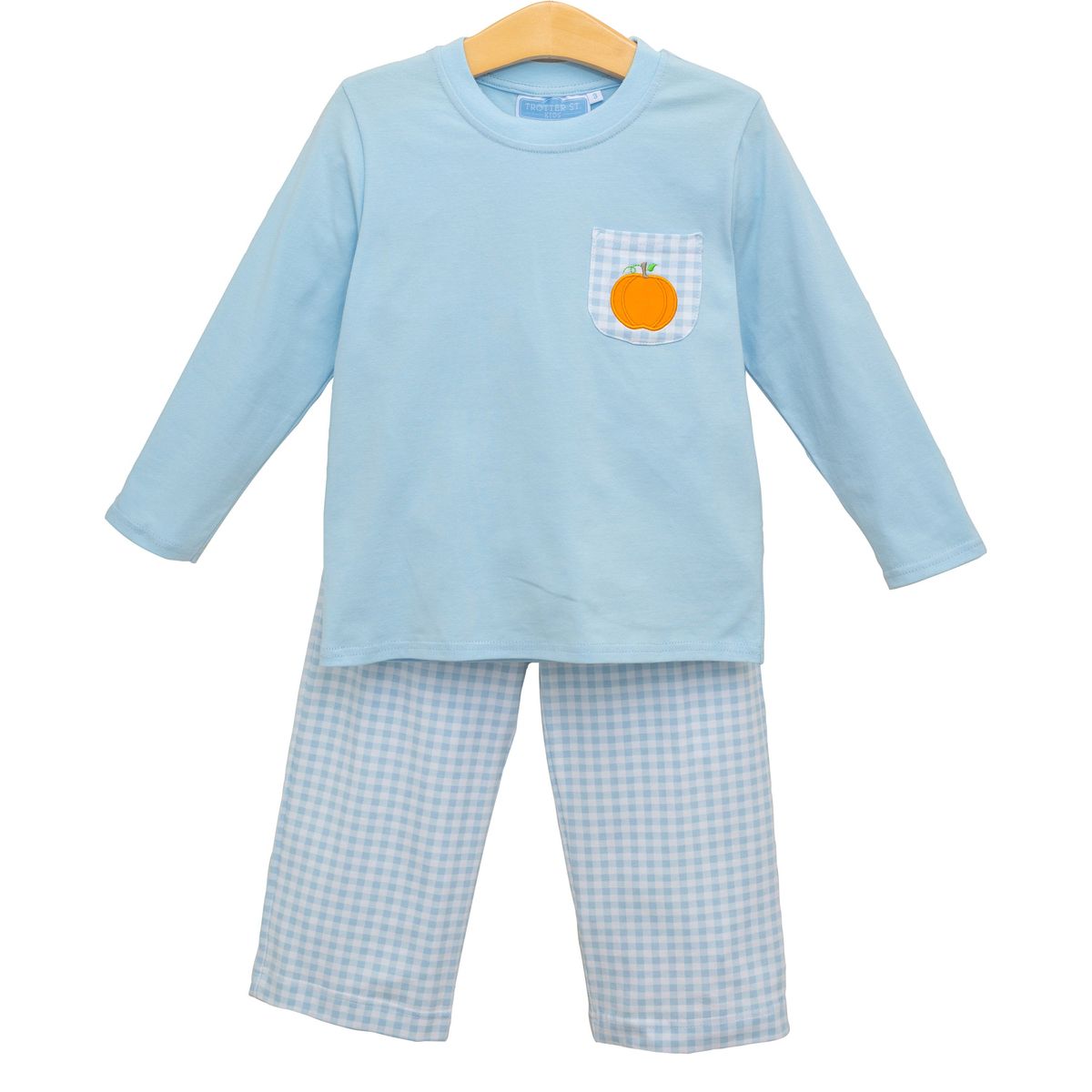 Blue Gingham Pumpkin Boys LS & Pant Set