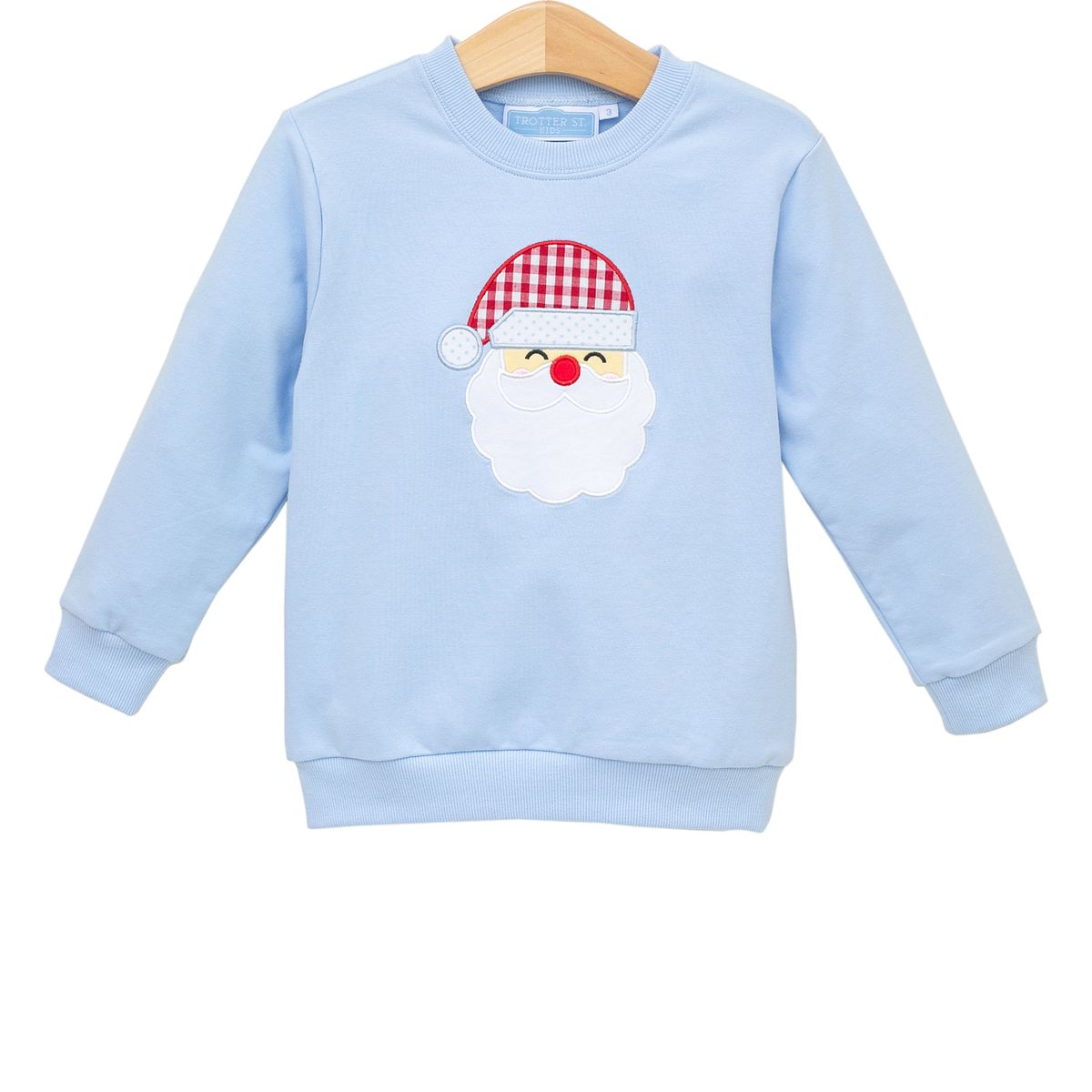 Santa Applique Light Blue French Terry Pullover