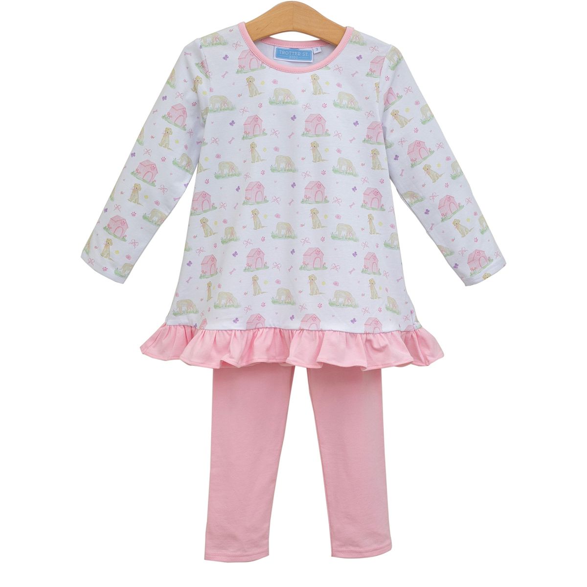 Pink Puppy Pals Ruffle Pants Set