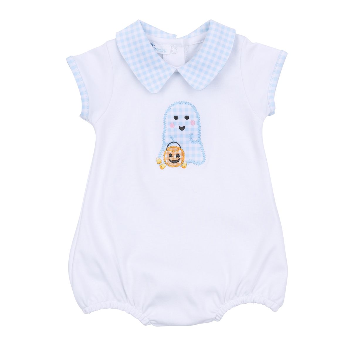 Magnolia Baby - Boo Crew! Applique Light Blue Collared S/S Boy Bubble