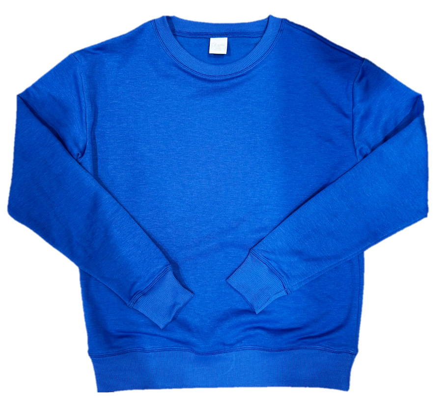 Suzette Blueberry Cloud oversized sweatshirt in soft blue fabric with a relaxed fit and cozy design.