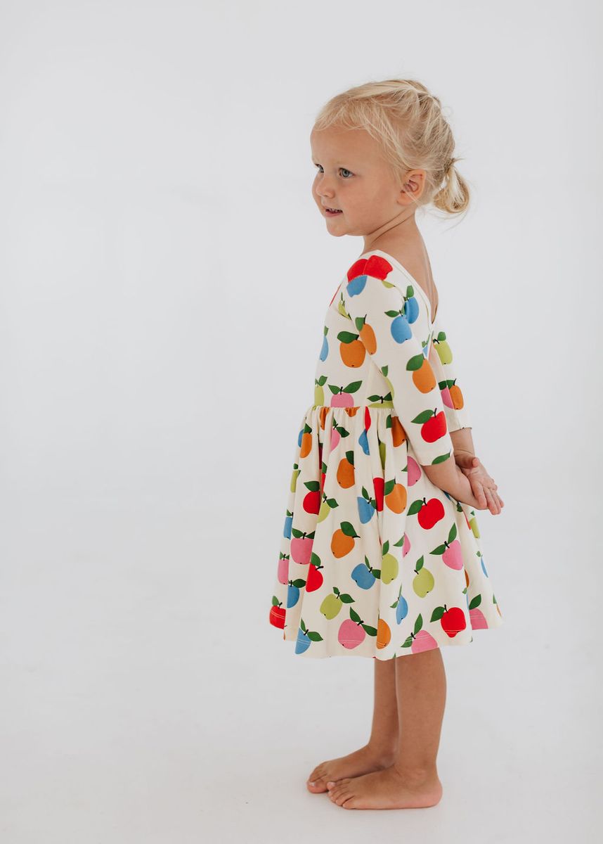 3/4 Sleeve Twirl Dress in Apples