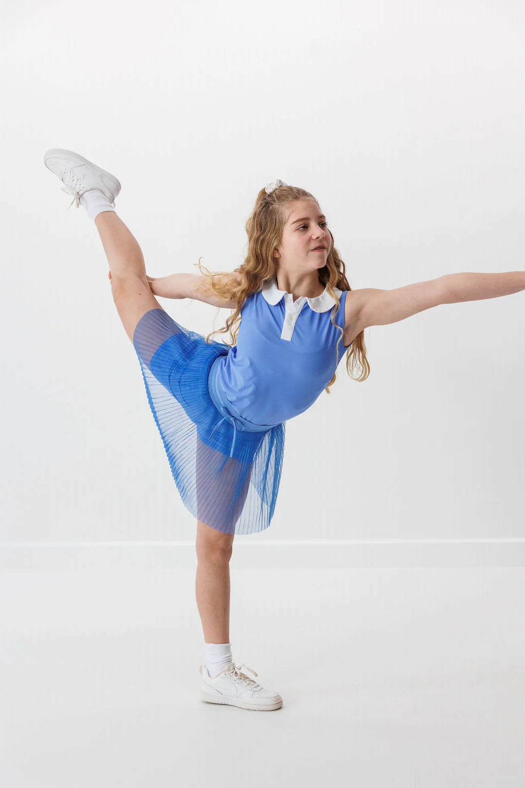 courtside kids - sky blue white girly girl tank