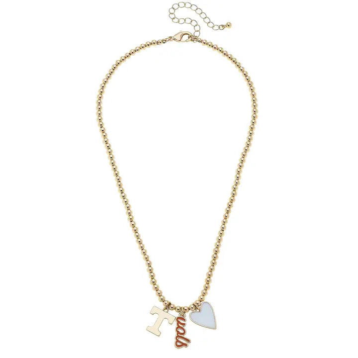 Tennessee Vols Ball Bead Charm Necklace in Shiny Gold