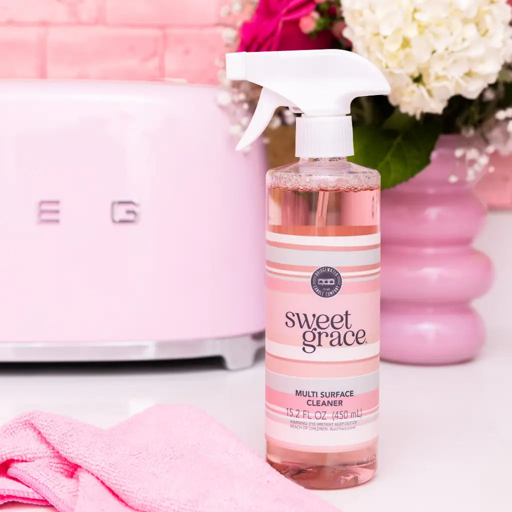 Bridgewater Candle Company Sweet Grace multisurface cleaner bottle with label on a clean surface.