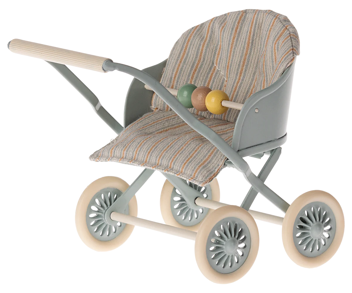 Maileg - Stroller, Baby Mouse Blue