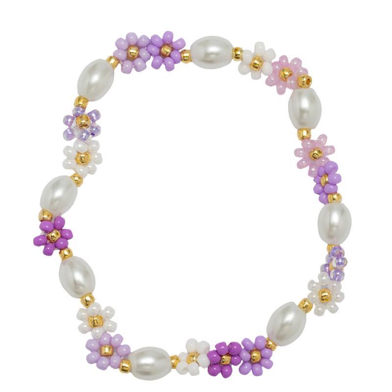 Jane Marie - Purple Flower & Pearl Beaded Bracelet