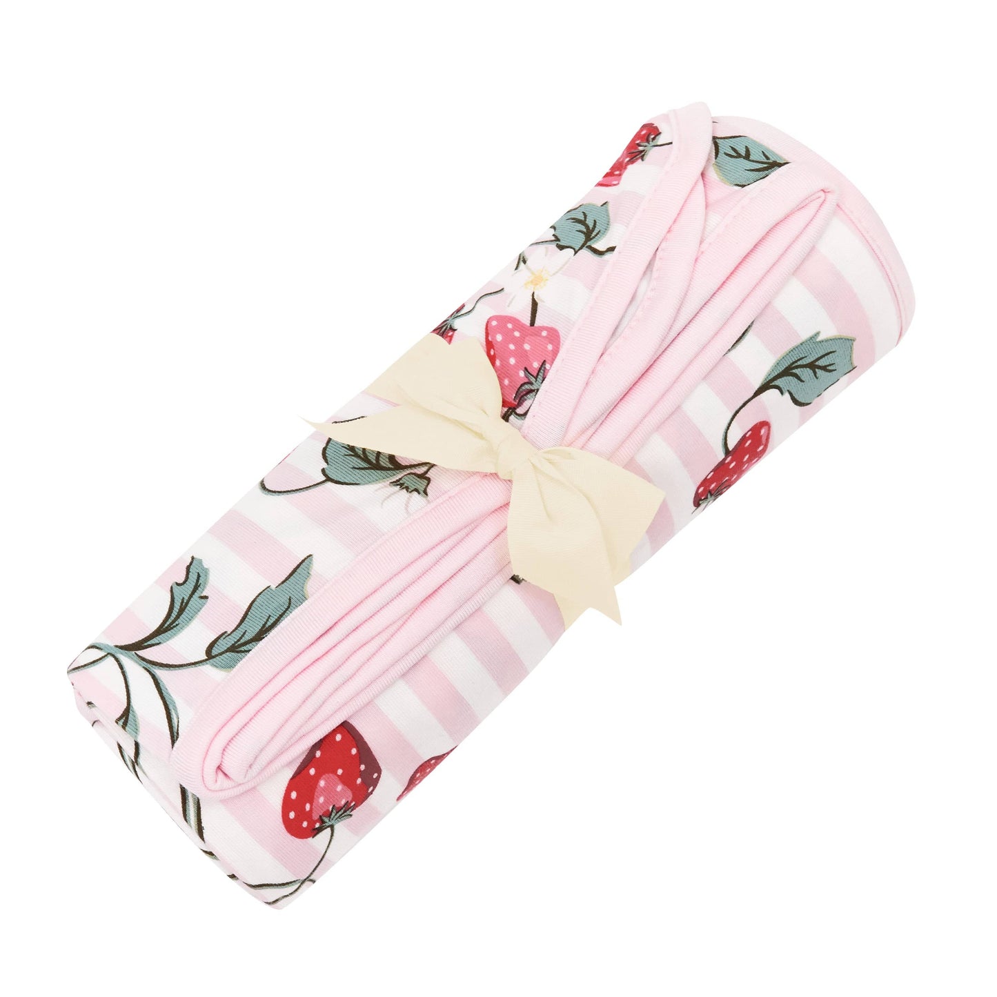 Kyte Baby Strawberry Fields swaddle blanket with soft fabric and colorful strawberry pattern for newborns.