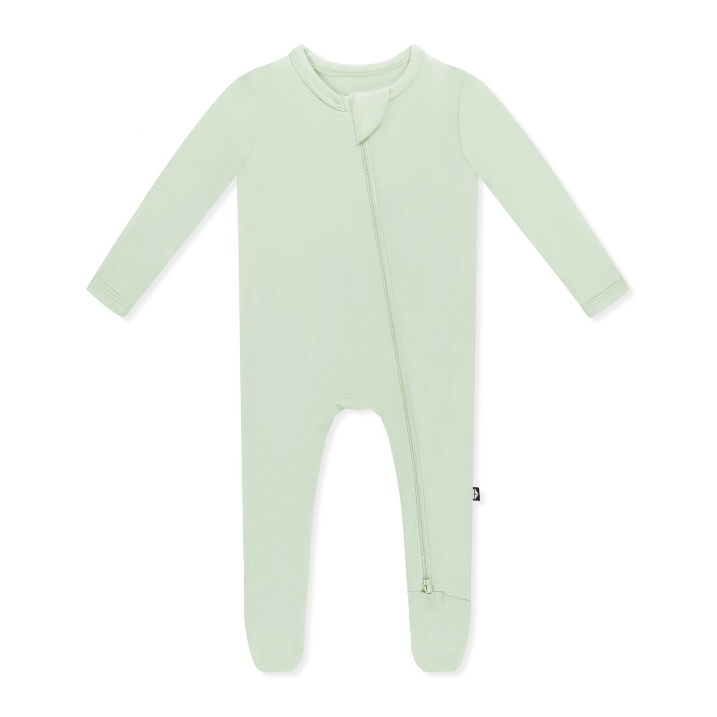 Kyte Baby zippered footie in Basil, soft and cozy sleepwear for babies with front zipper and footed design.