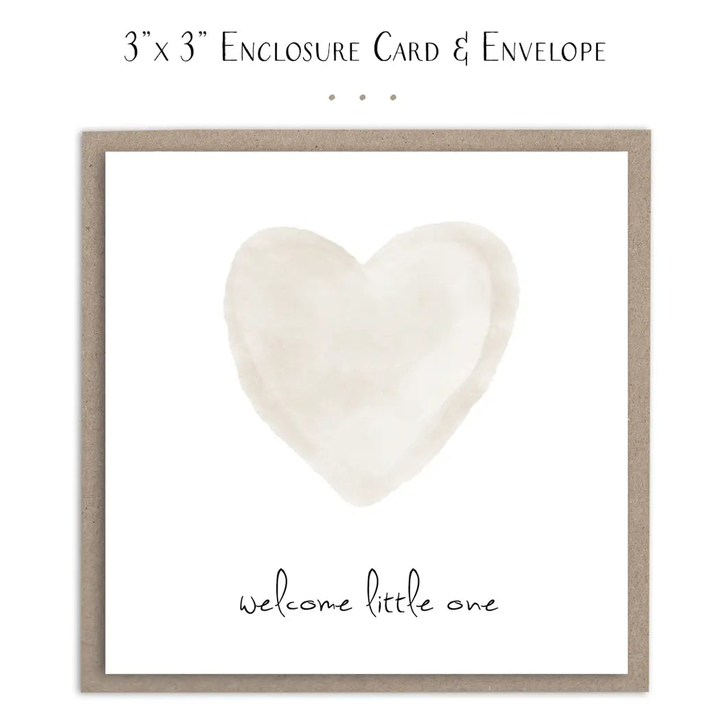 Neutral welcome little one mini card from Sweet E's Children's Boutique, plain design for new baby greetings.