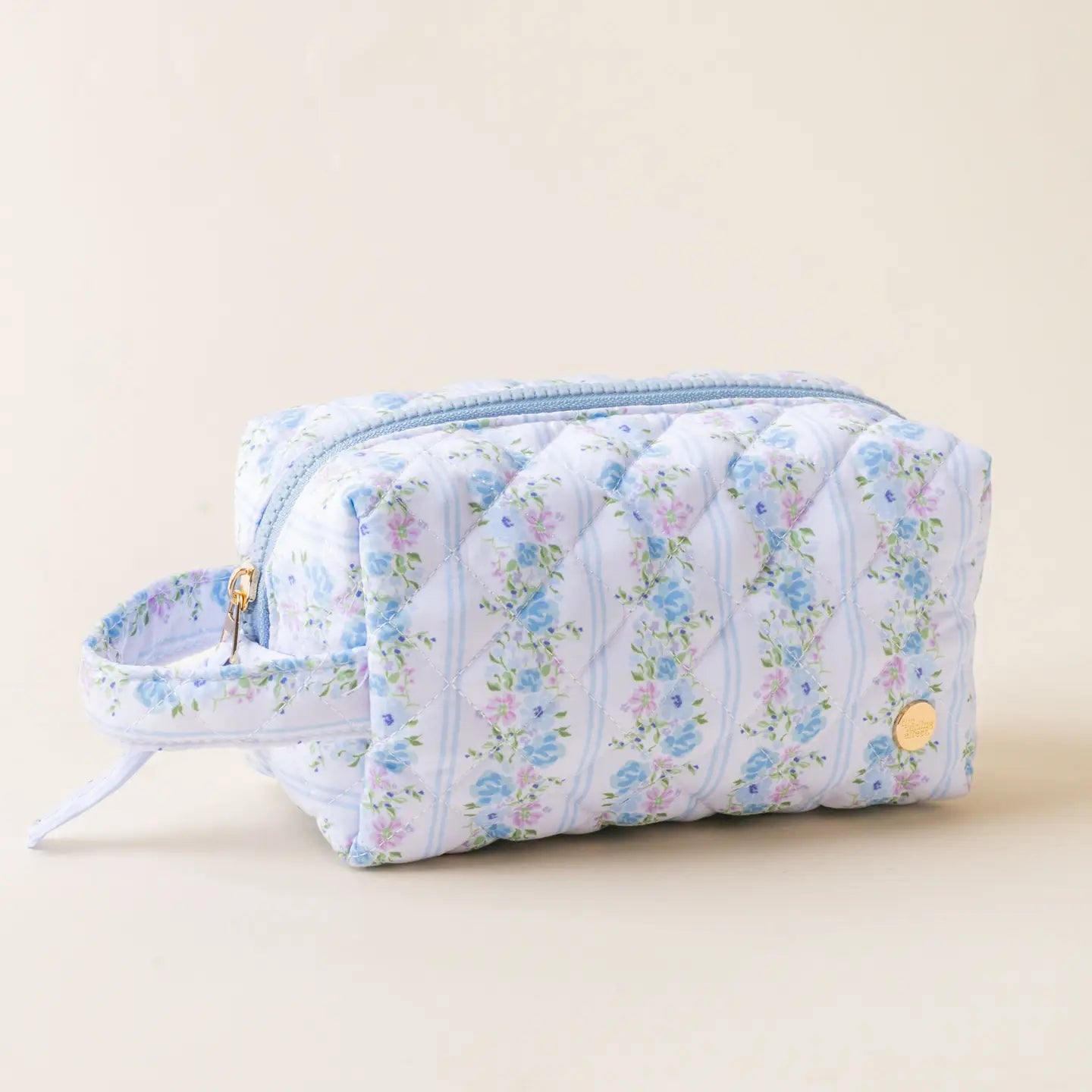The Darling Effect - Essentials Quilted Cosmetic Pouch Bag -Petal Parade Blue