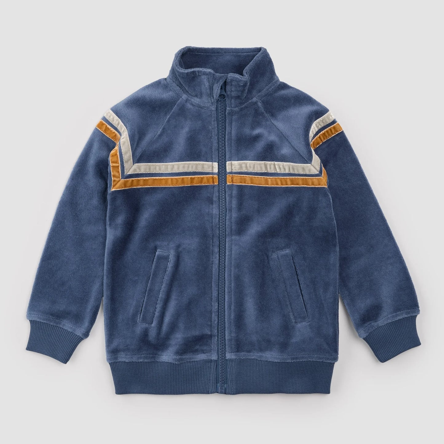 Retro Stripe on Blue Velour Track Jacket