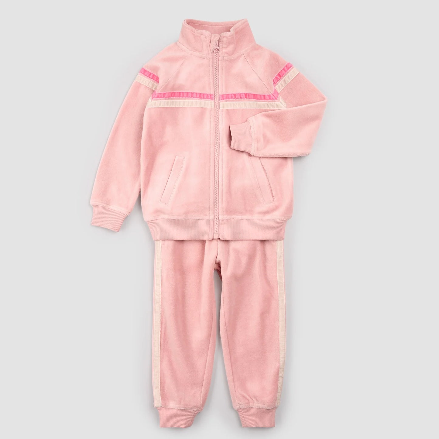 Retro Stripe on Pink Velour Tracksuit