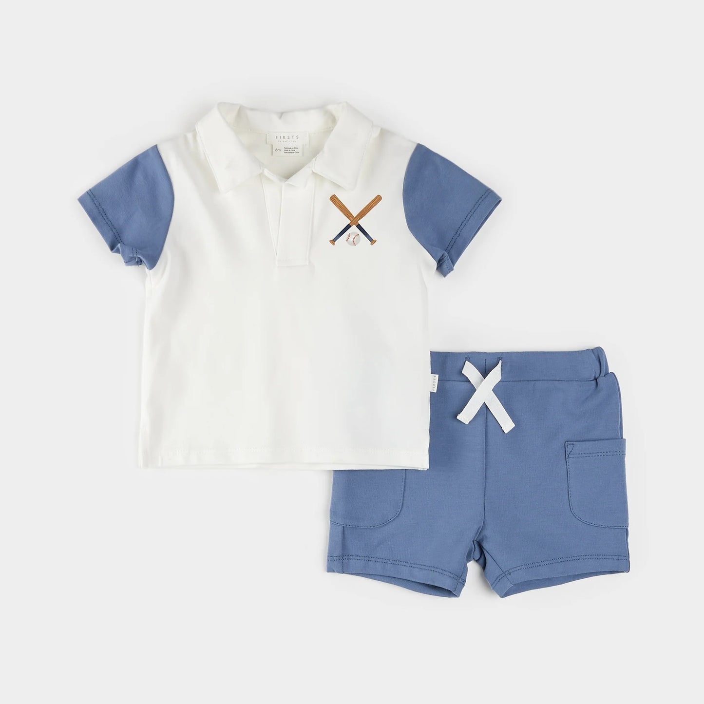 Petit Lem - Baseball Print Polo Outfit Set