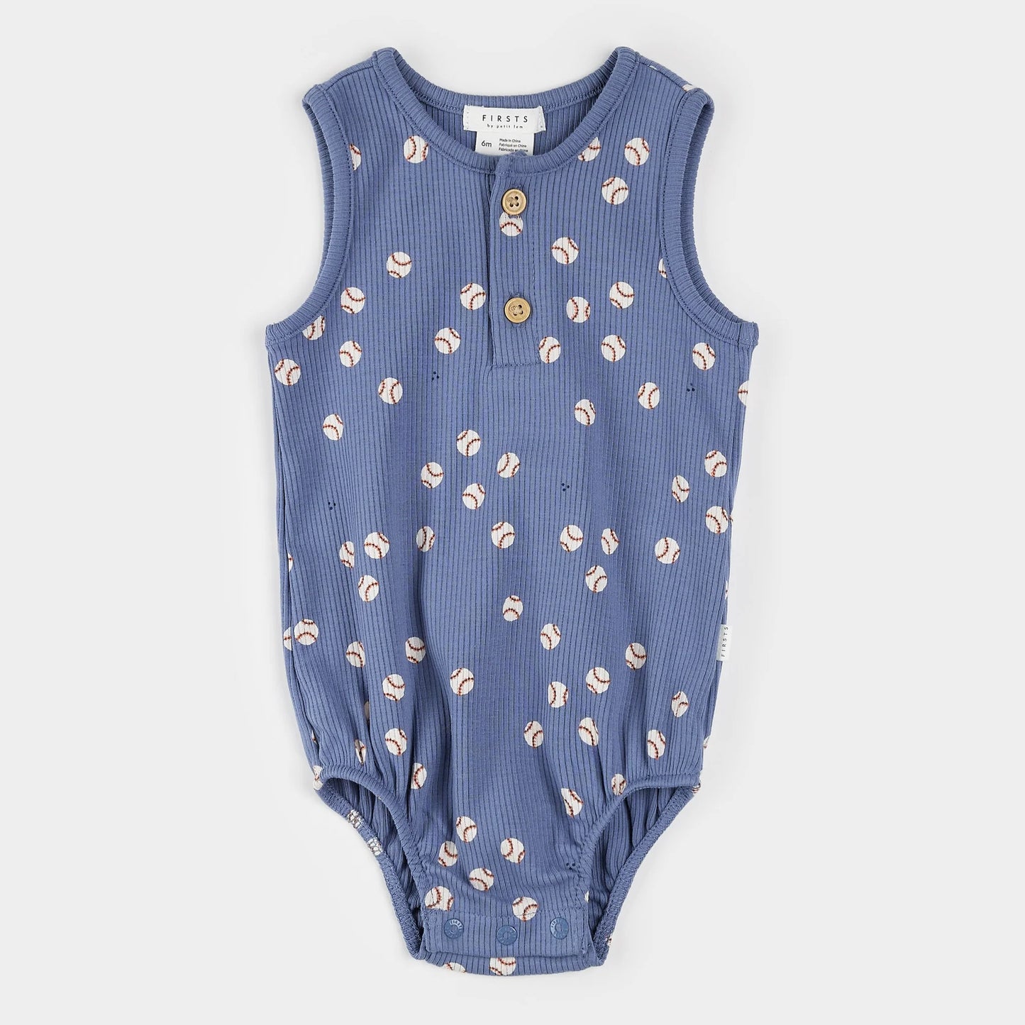 Petit Lem - Baseball Print on Ribbed Royal Blue Romper