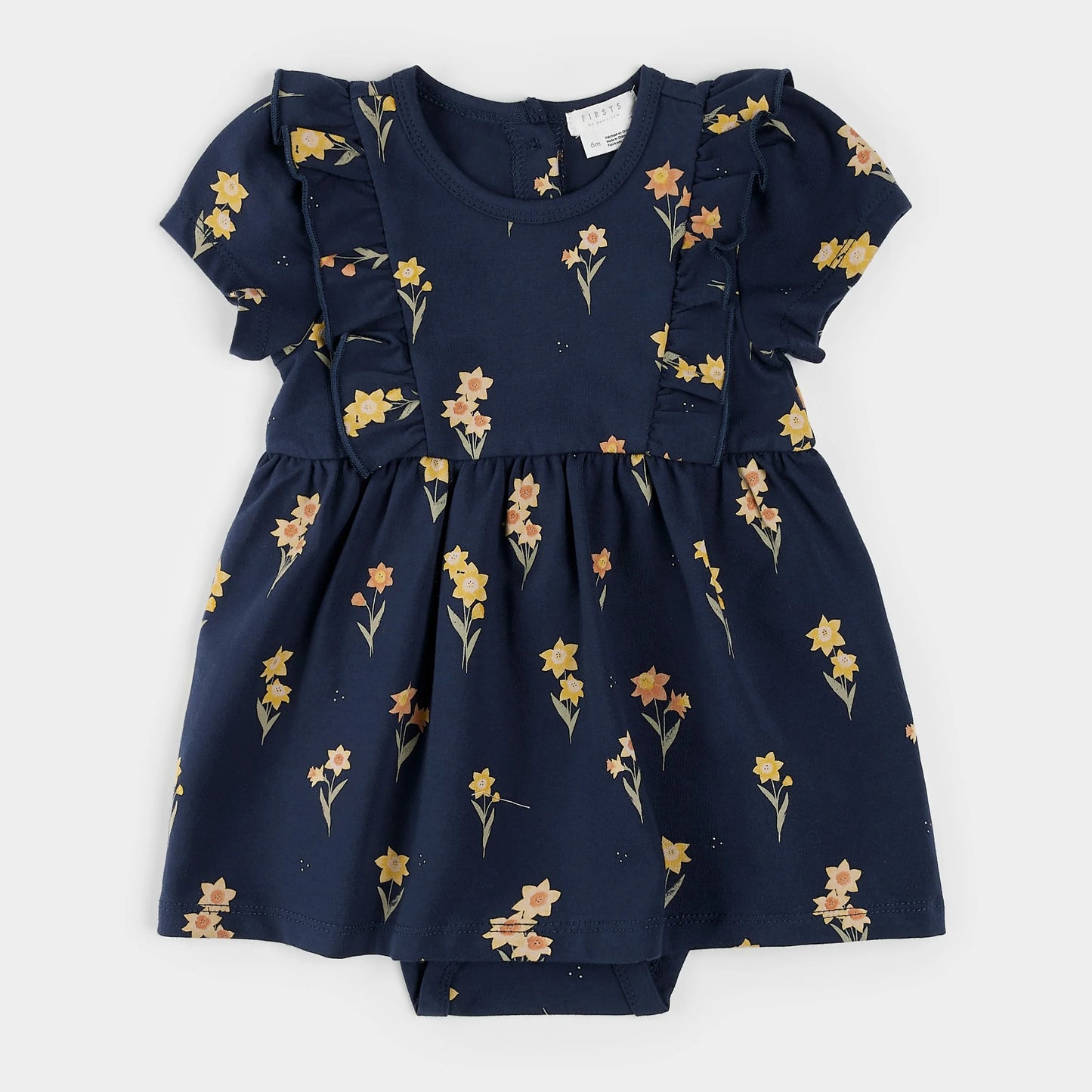 Petit Lem - Daffodils on Navy Bodysuit Dress