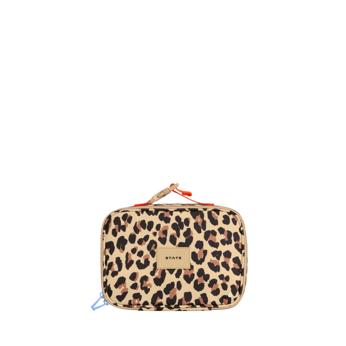 Leopard Rodgers lunch box by State Bags featuring a leopard print pattern and a sturdy, compact design for on-the-go meals.