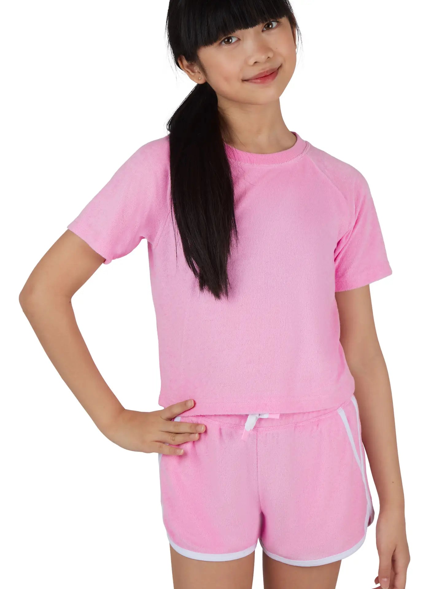 Bon Bon Girls Towel Terry Raglan Tee and Dolphin Short Set