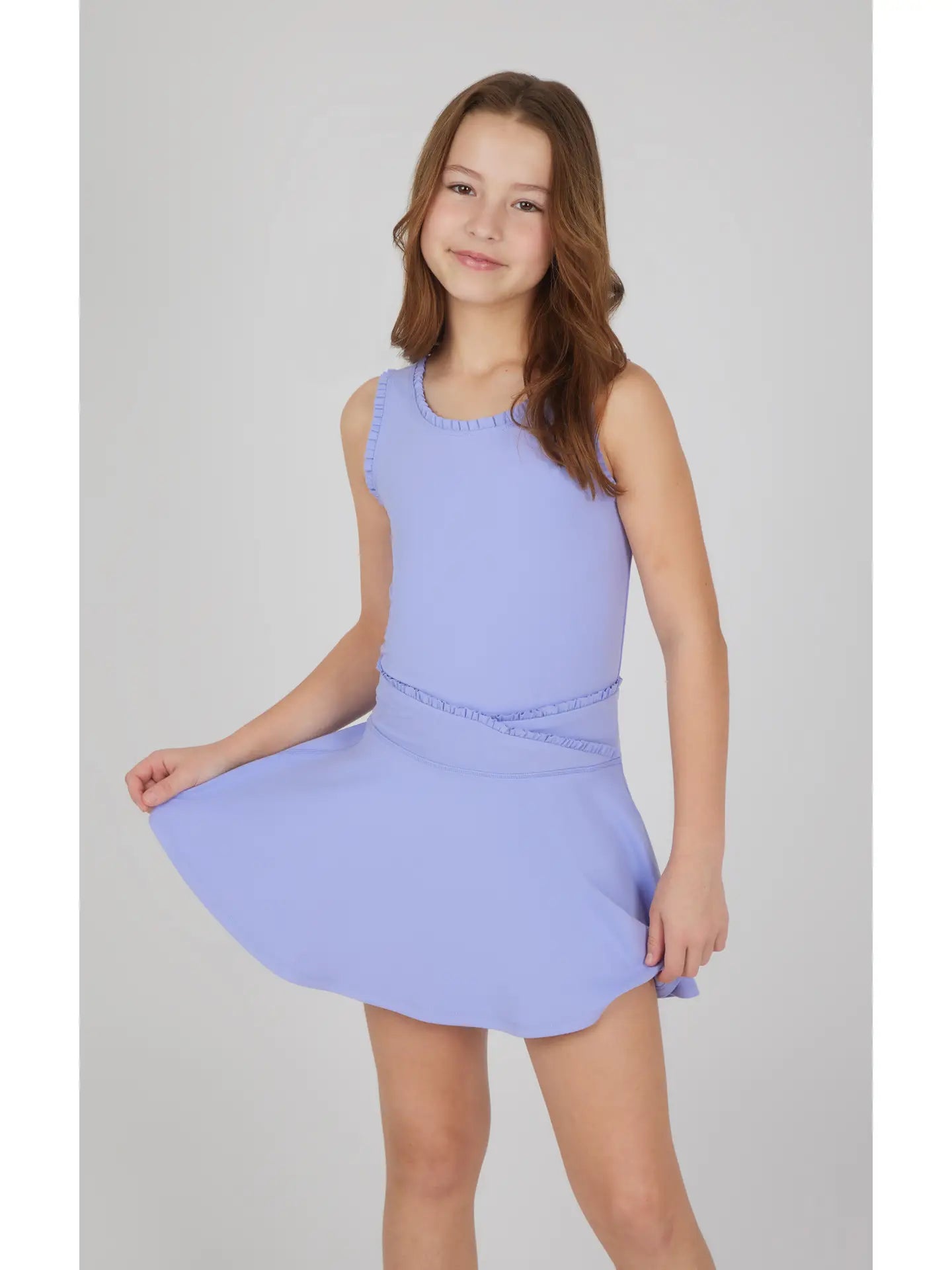 Lavender Girls Lettuce Edge Tank and Ruffle Crossover Skort - Set