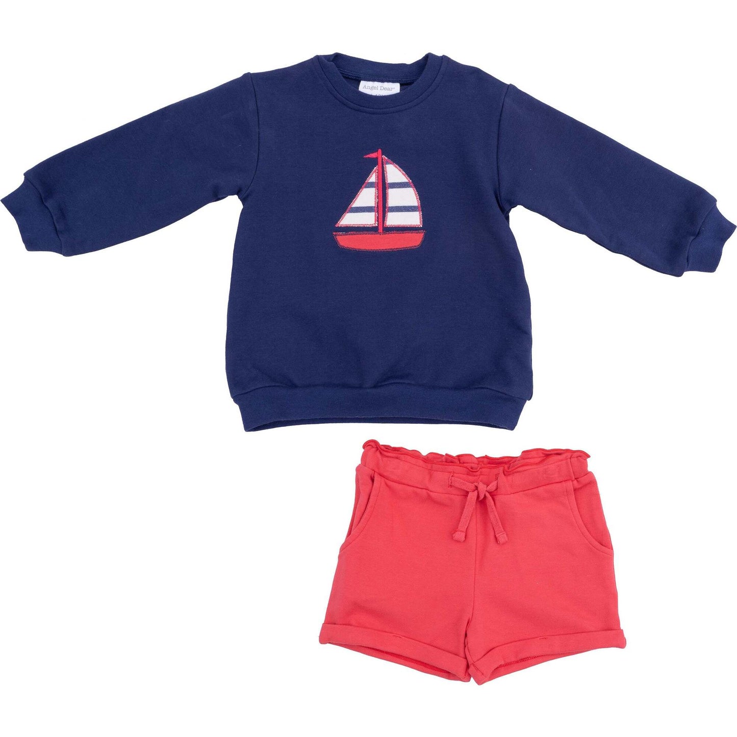 Angel Dear - Sailboat Oversized Applique Sweatshirt & Short Set