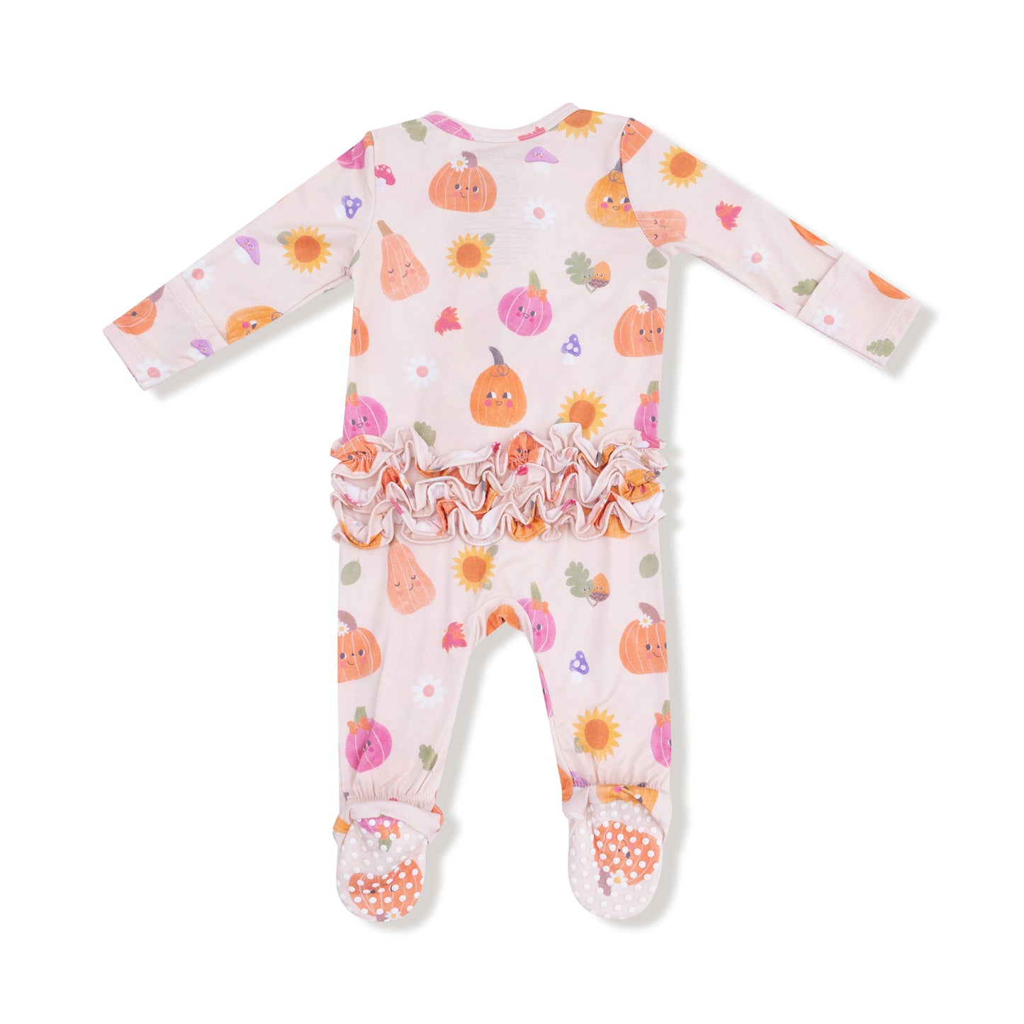Pink Autumn Pumpkins Ruffle Back Footie