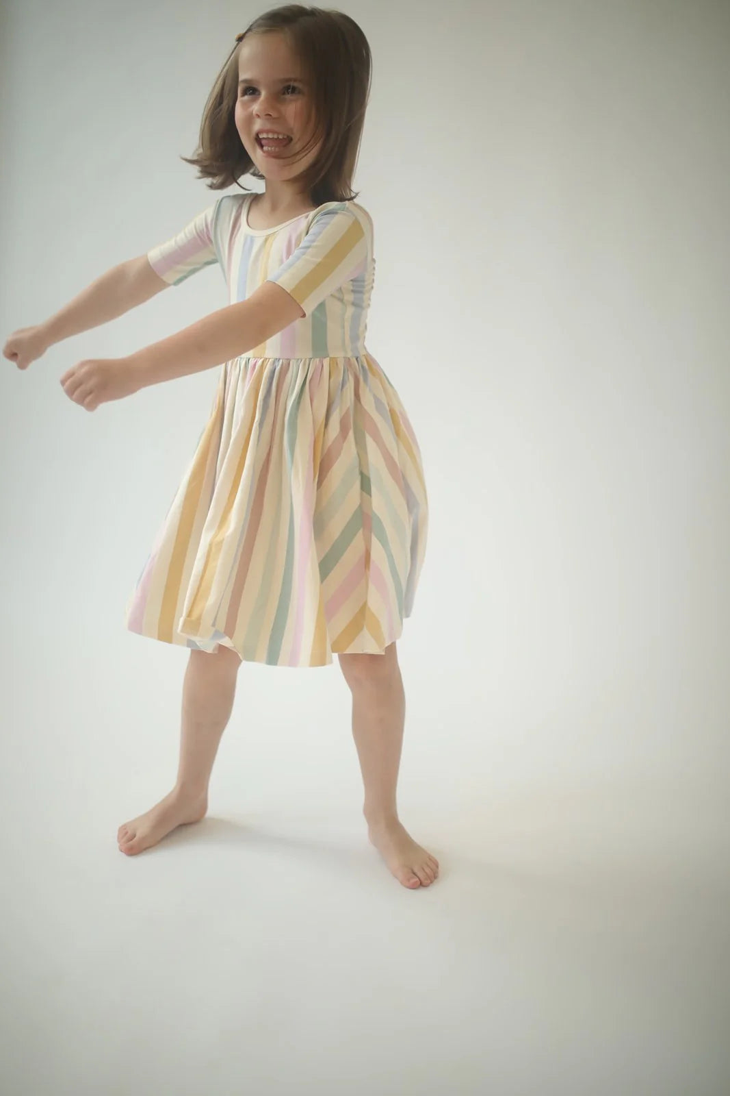 Pastel Stripes Short Sleeve Twirl Dress