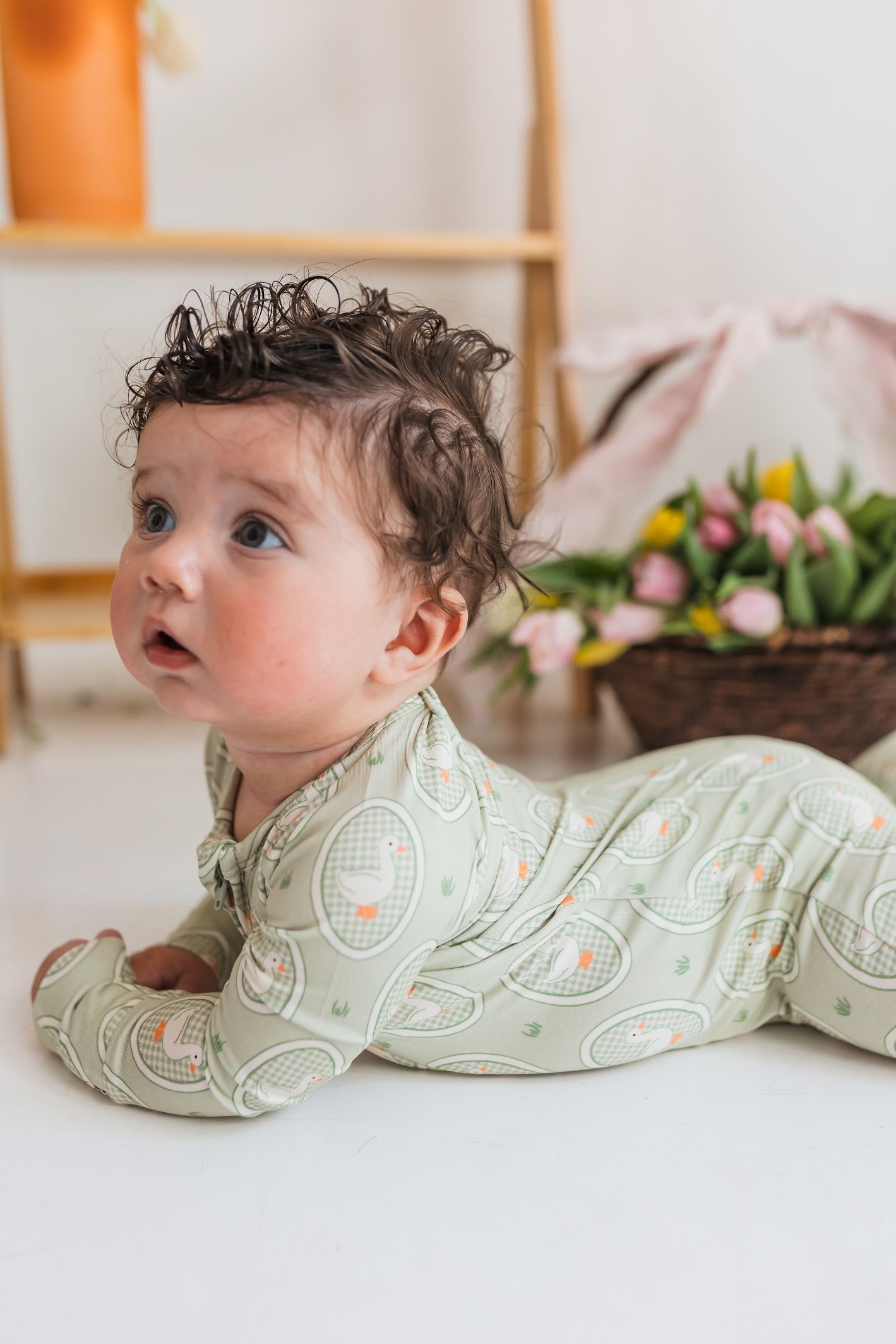 Green Little Goose Zipper Romper