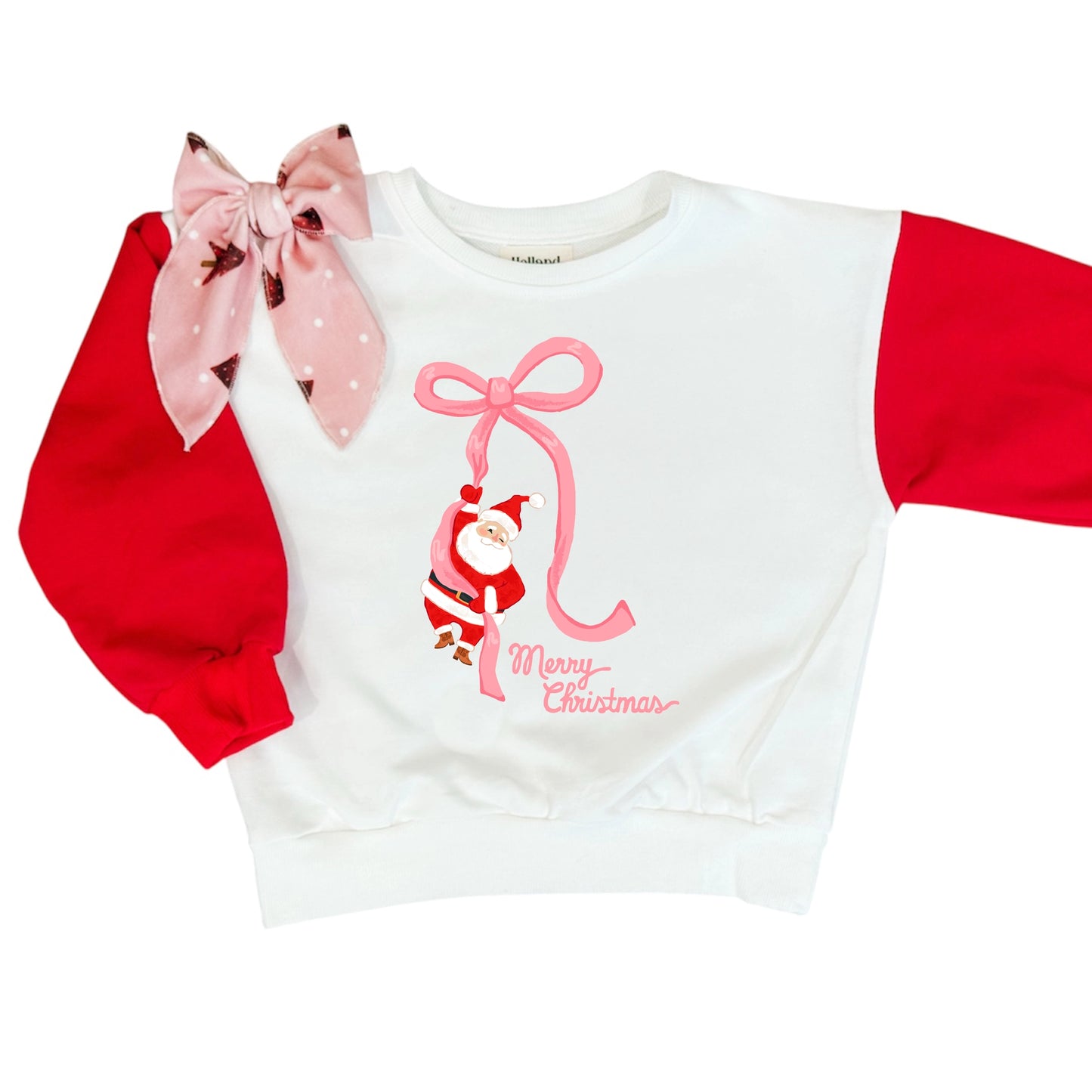 Santa Bow Girls Christmas Sweatshirt