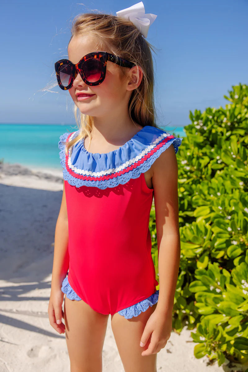The Beaufort Bonnet Company - Sandy Lane Swimsuit - Richmond Red/Barbados Blue
