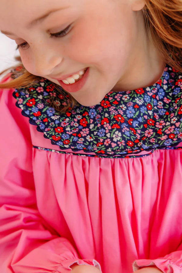 Hamptons Hot Pink Fairfax Farm Floral Long Sleeve Mary Dal Dress - Broadcloth