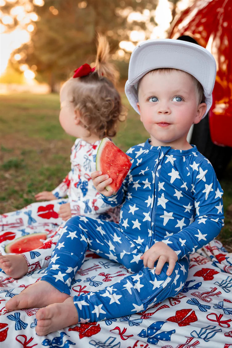 In My Jammers - Navy Stars Zipper Romper
