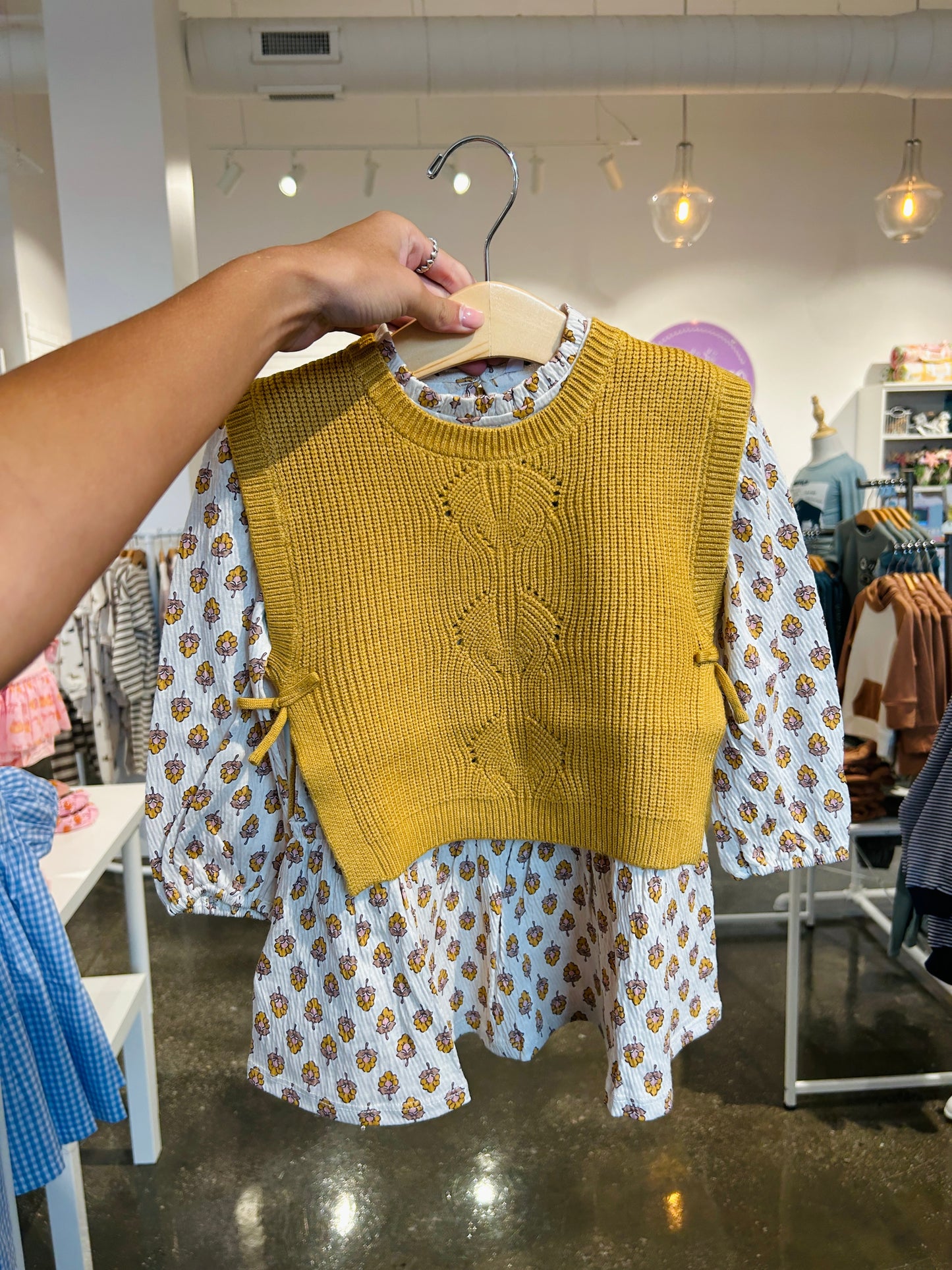 Mustard Floral Sweater Dress Set