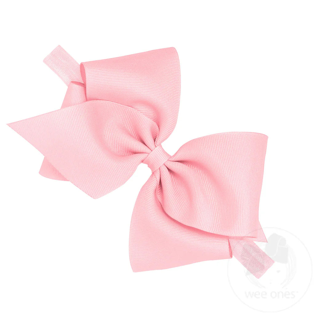Mini King Classic grosgrain girls hair bow on baby headband, featuring a cute, colorful accessory for little girls by Wee Ones.