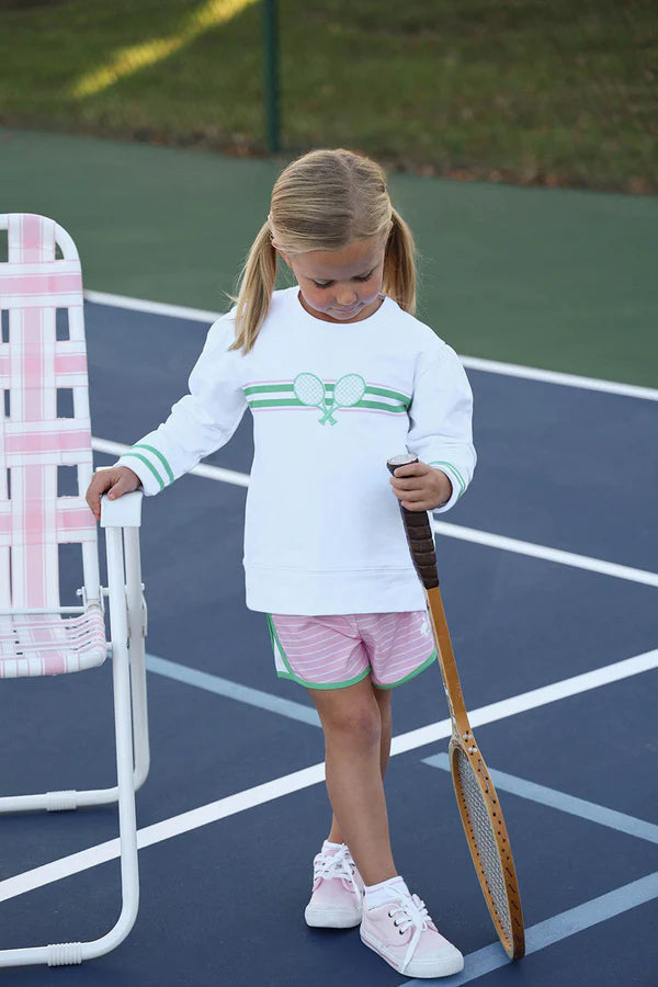 Worth Avenue White Tennis Racquets Puff Sleeve Cassidy Comfy Crewneck