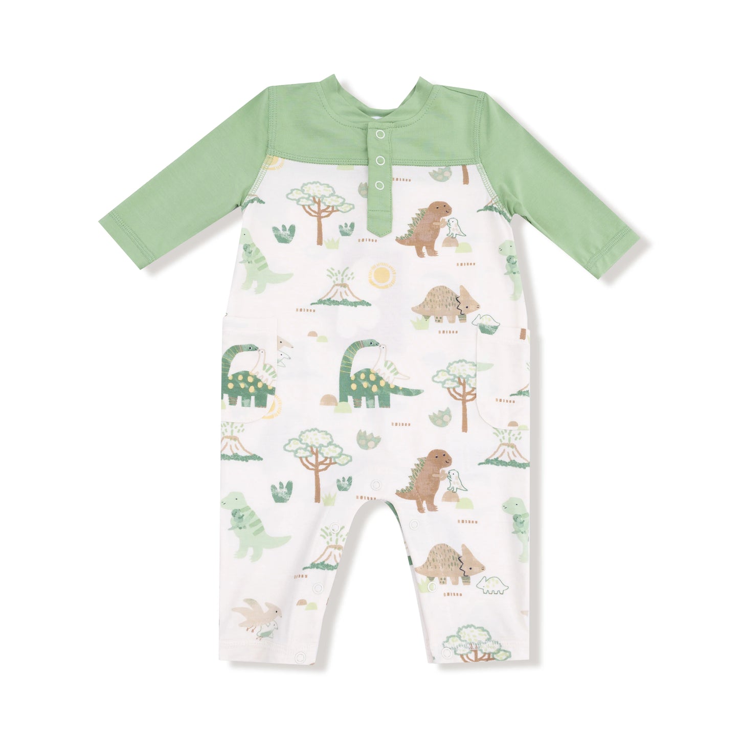 Baby Love Dinos Romper with Contrast Sleeves