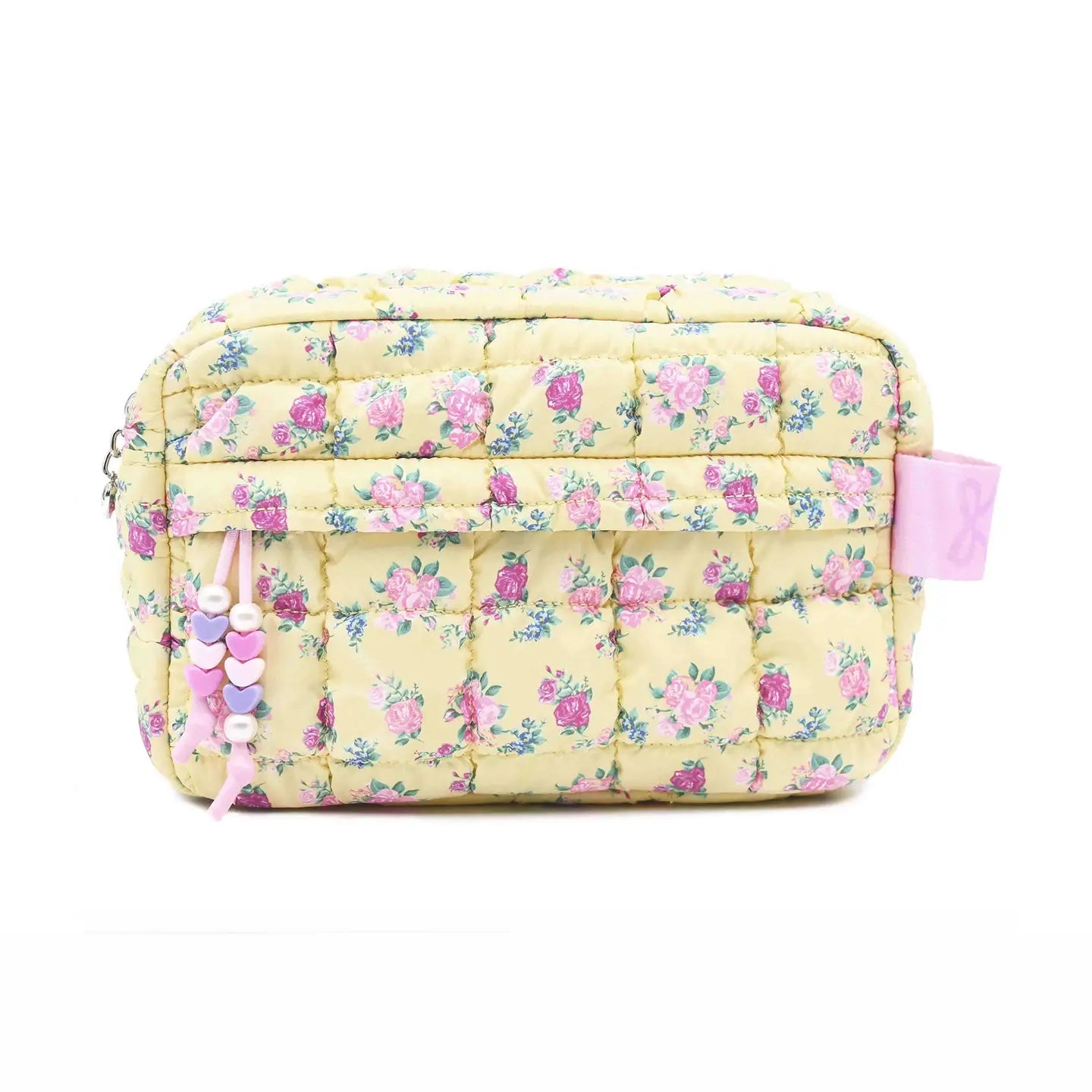 Yellow Quilted Scrunchies Floral Printed Pouch