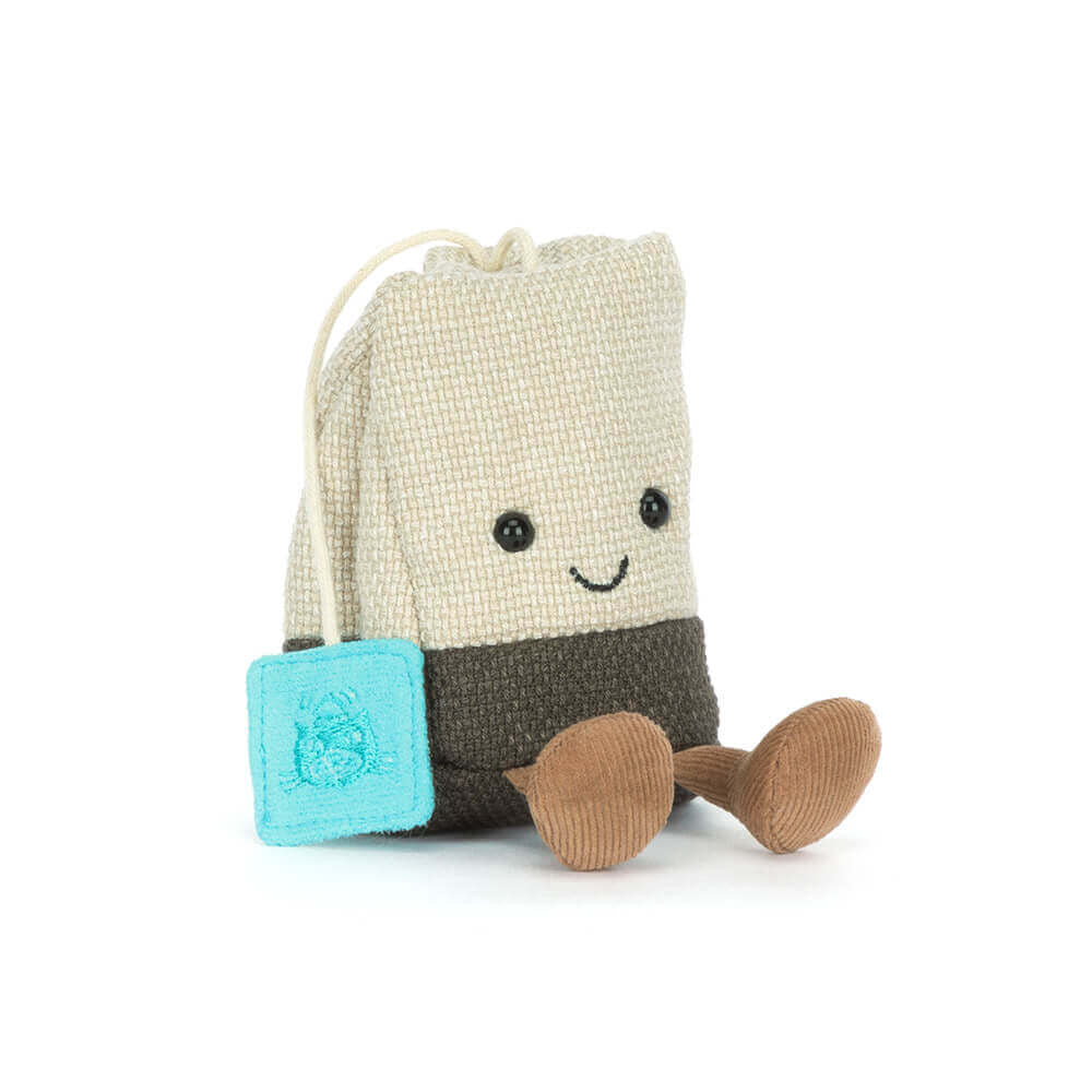 Jellycat Amuseables Steepy Tea Bag plush toy with a cheerful face and soft fabric, perfect for cuddling and play.