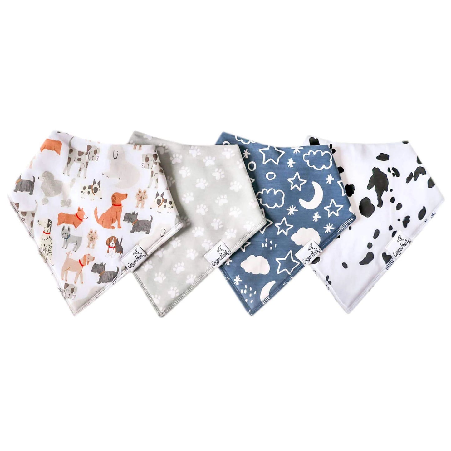 Copper Pearl Rufus baby bandana bibs featuring trendy, soft fabric with stylish patterns for infants.