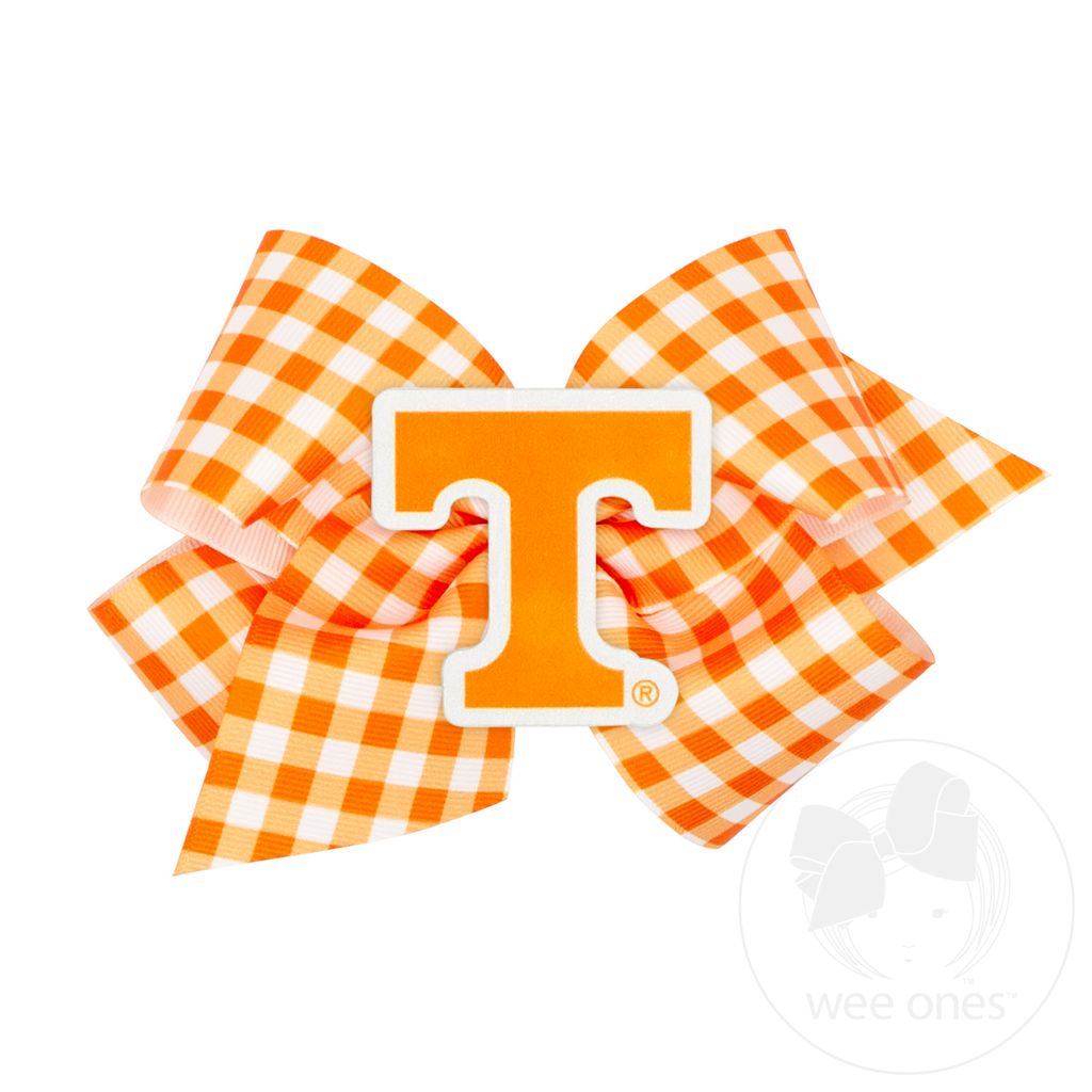 Collegiate Gingham Hair Bow with Logo Patch - Teneessee
