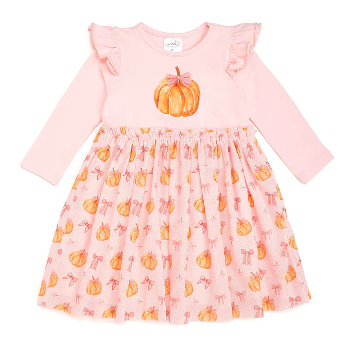 Sweet Wink - Coquette Pumpkin Long Sleeve Tutu Dress 6Y