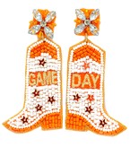 Game Day Orange & White Beaded Boots Earrings
