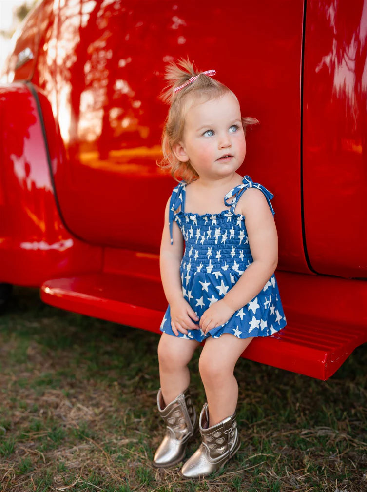 In My Jammers - Navy Stars Smocked Twirl Romper