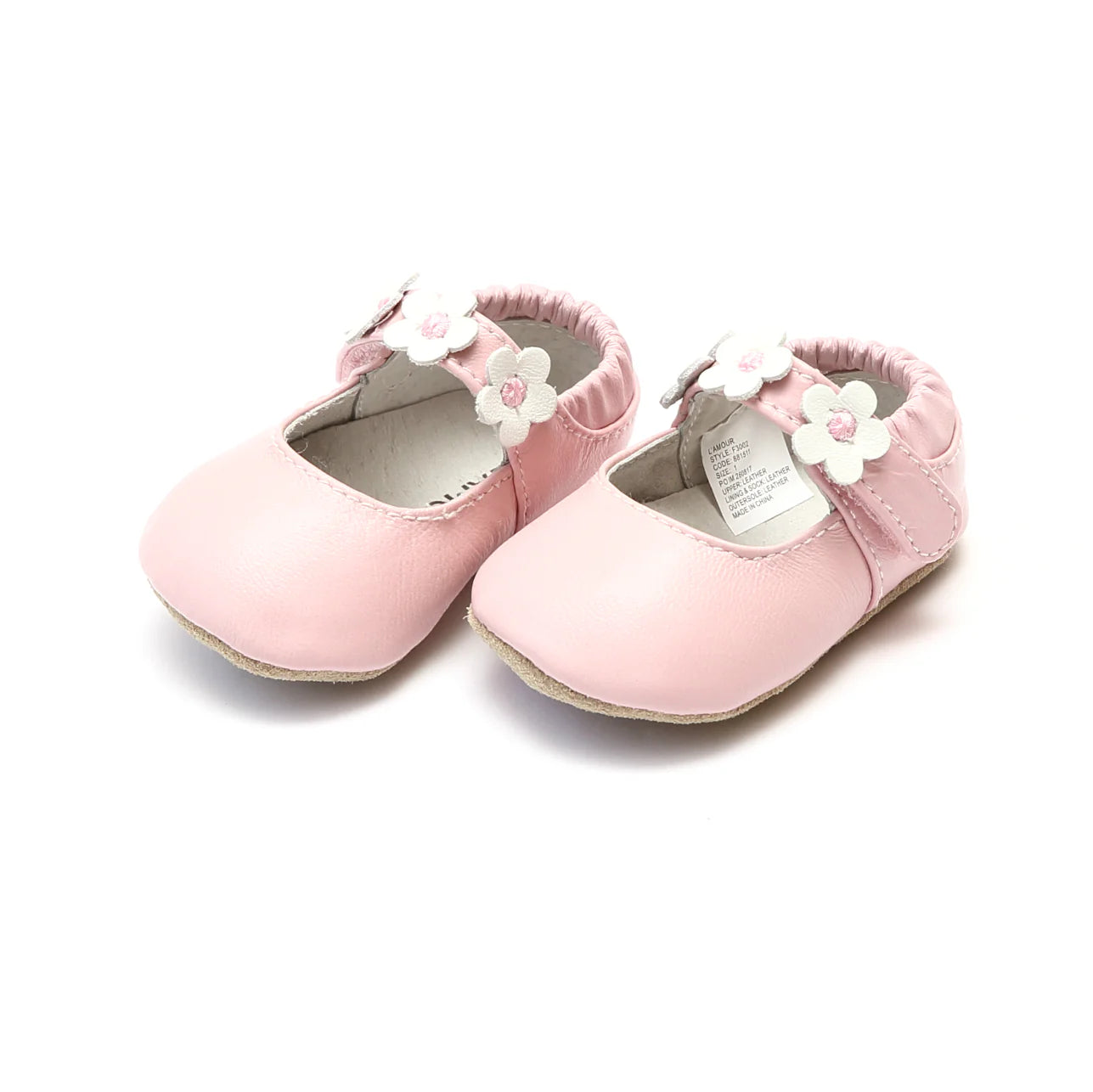 L'Amour - Pink Hope Soft Leather Flower Strap Crib Mary Jane (Infant)