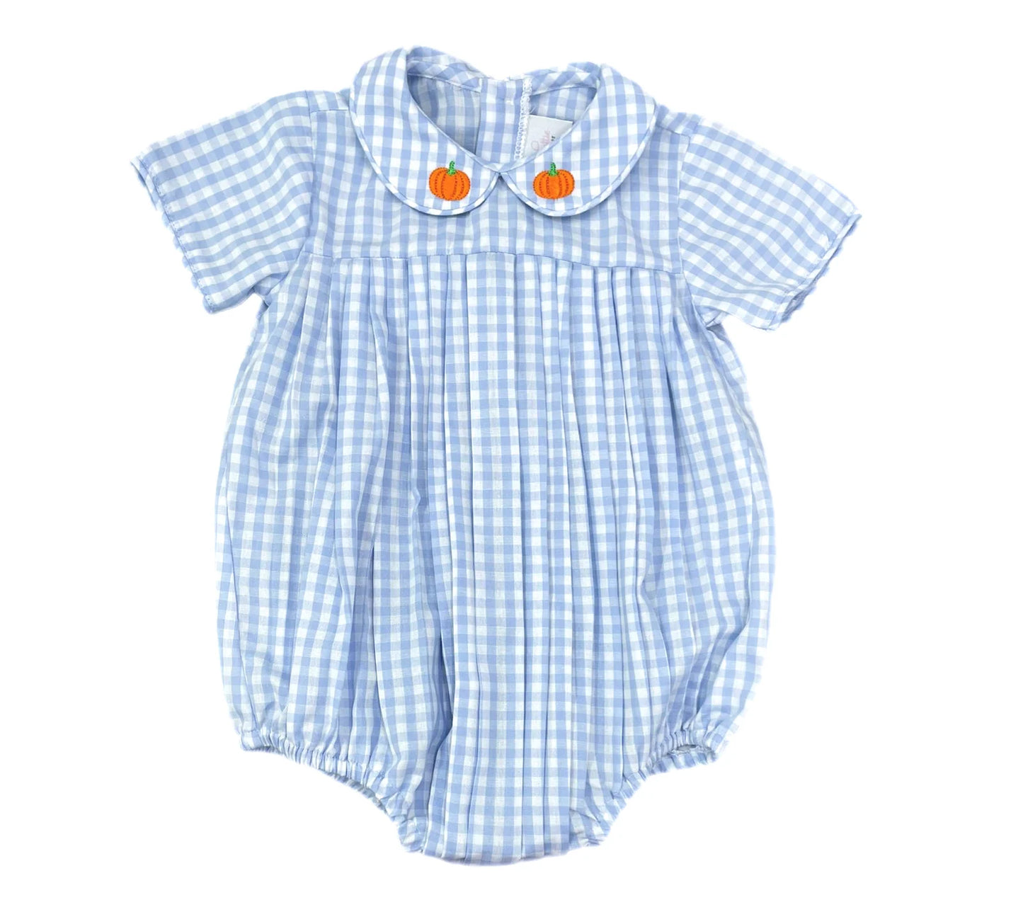 Blue Gingham Finn Bubble w/ Pumpkins on Collar