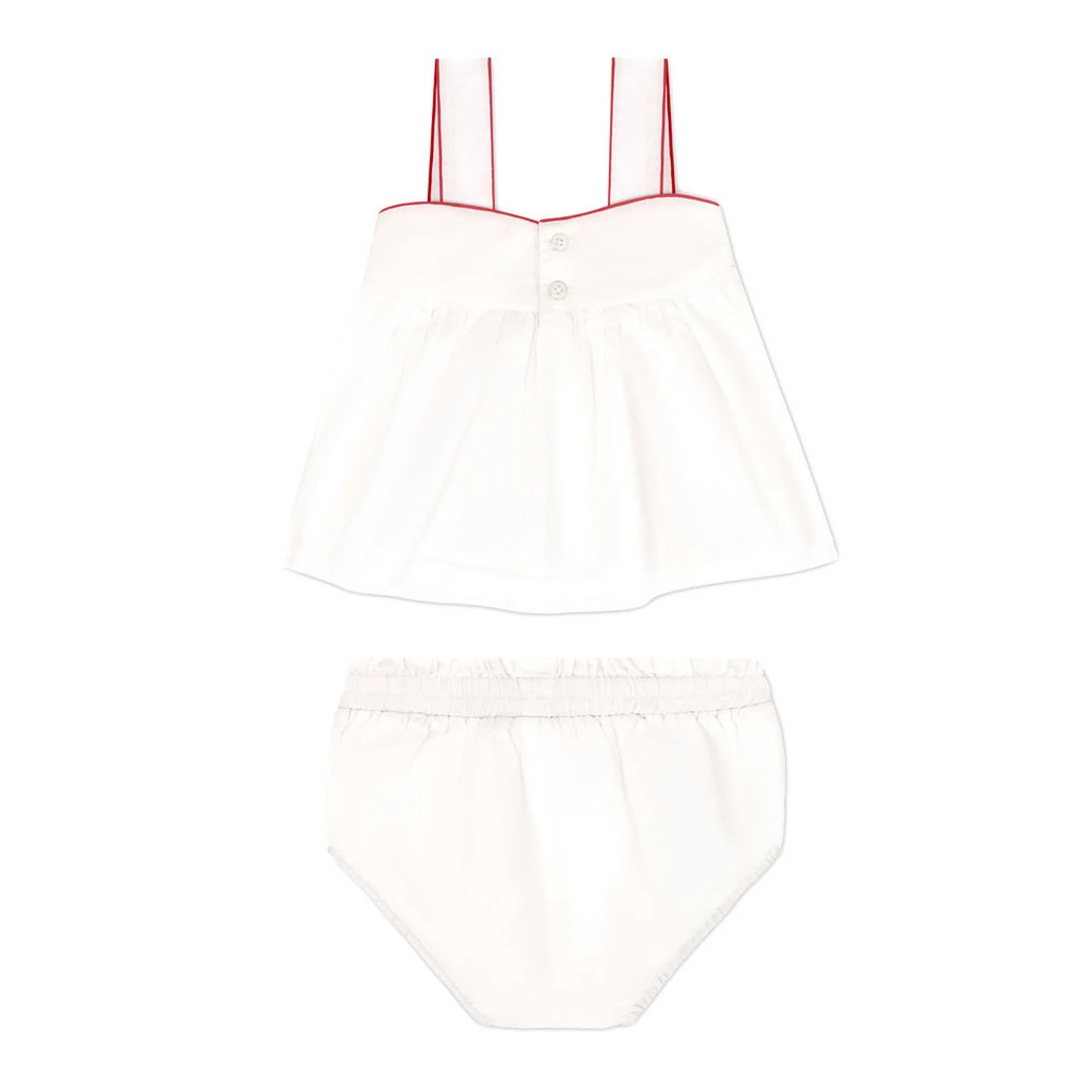 Baby girls Minnow heart pocket tank and bloomer set, featuring a cute sleeveless top with heart pocket and matching bloomers, perfect for warm days.