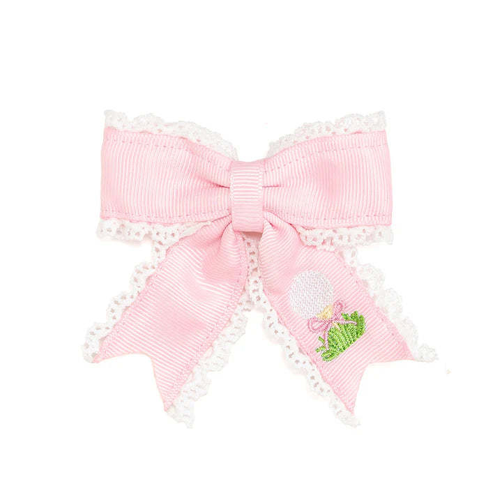 Golf Tee Embroidered Lace Bow Clip